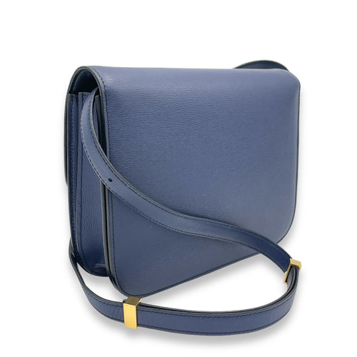 Box Medium Blue Crossbody Bag in Calfskin, Gold hardware