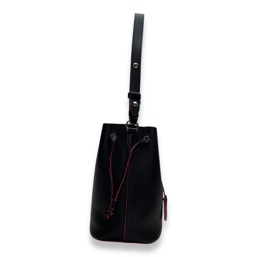 LockMe Black Bucket Bag in Calfskin, Silver hardware