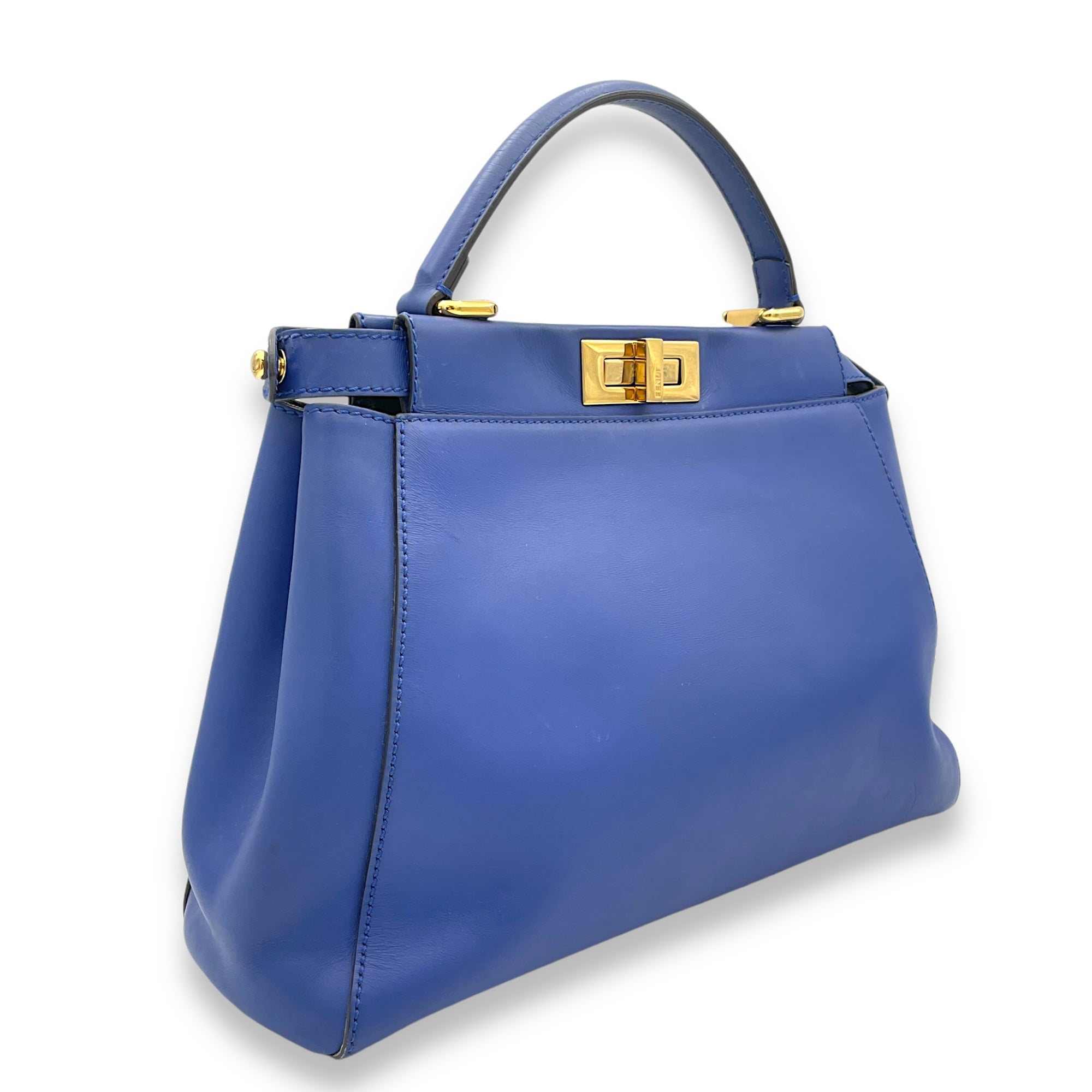 Peekaboo Medium Blue Top Handle Bag in Calfskin, Gold hardware