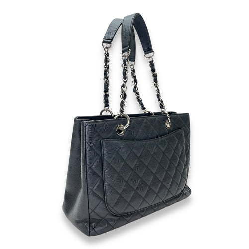 GST Grand Shopping Tote Black Tote Bag in Caviar Leather, Silver hardware