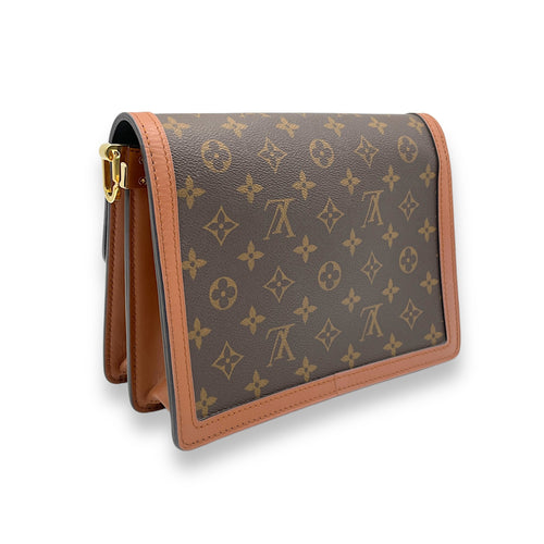 Dauphine MM Reverse Shoulder Bag in Monogram Coated Canvas, Gold hardware