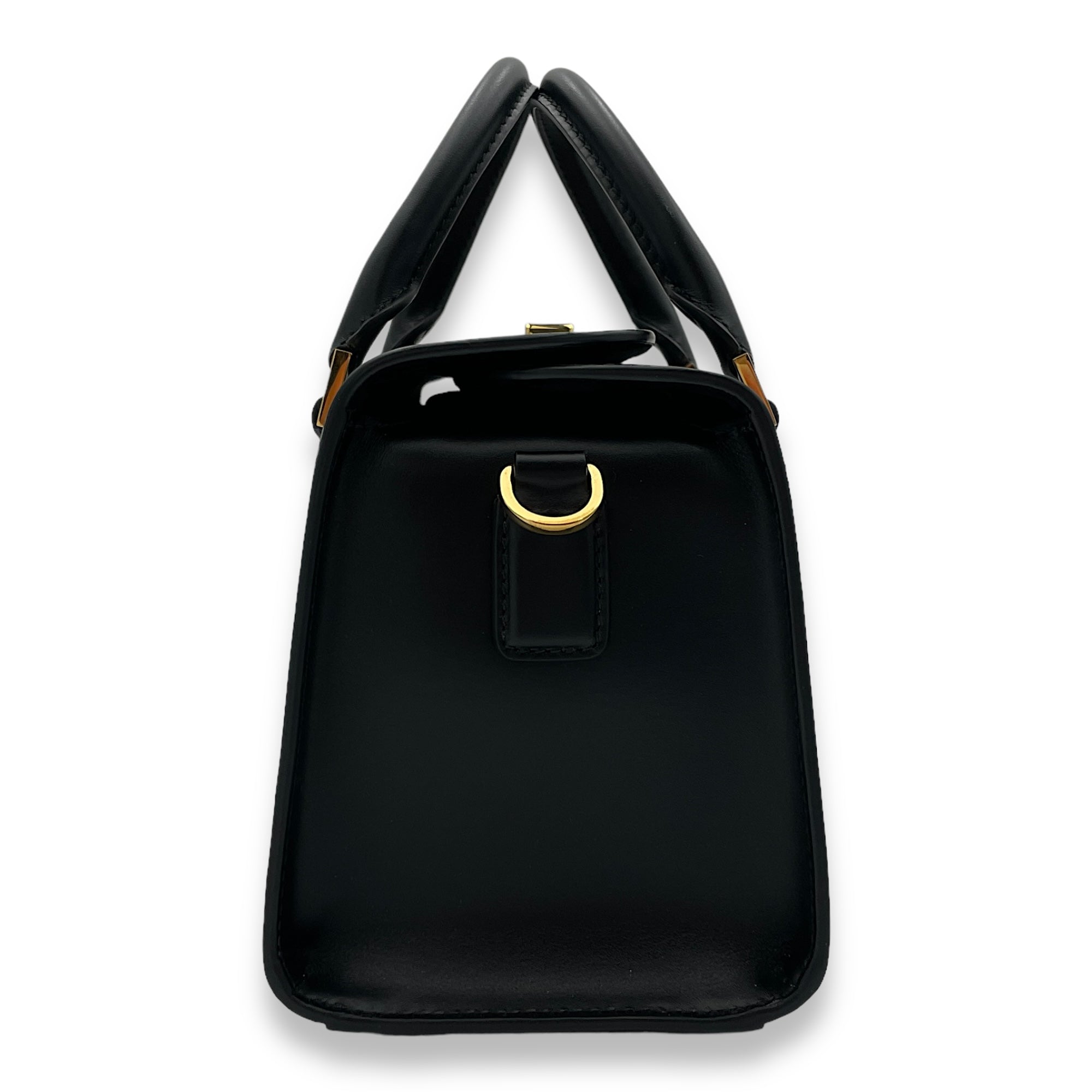 Boston Top Handle Bag  Black in Box Calfskin , Gold Hardware