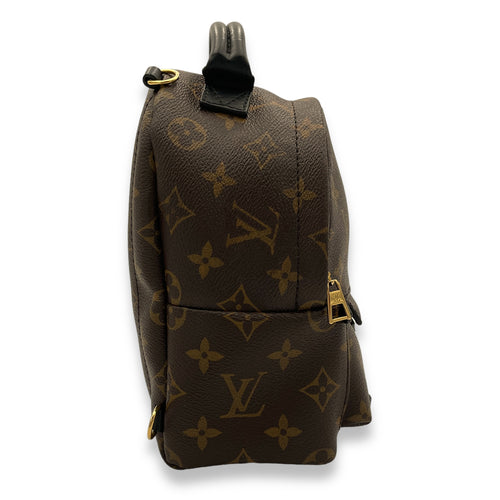 Palm Springs Mini Brown Backpack in Monogram Coated Canvas, Gold hardware