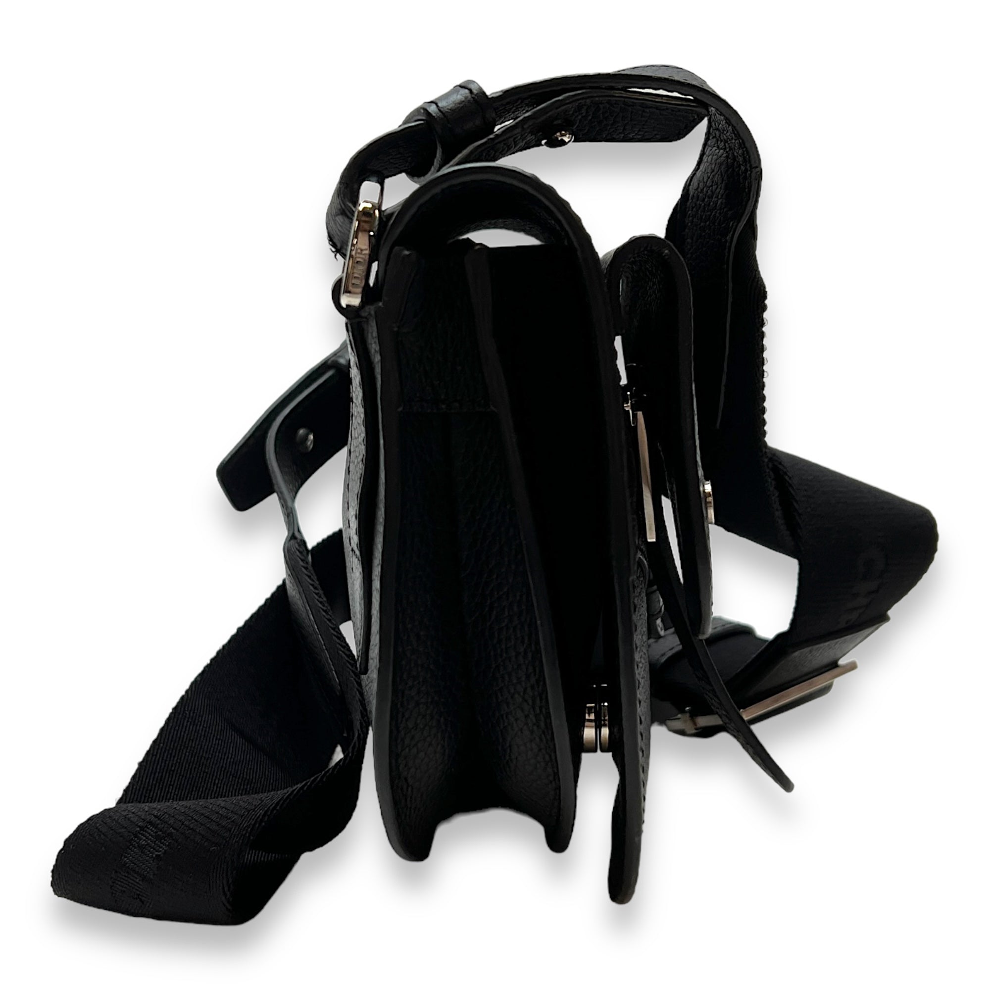 Saddle Crossbody Bag Black in Calfskin, Silver hardware