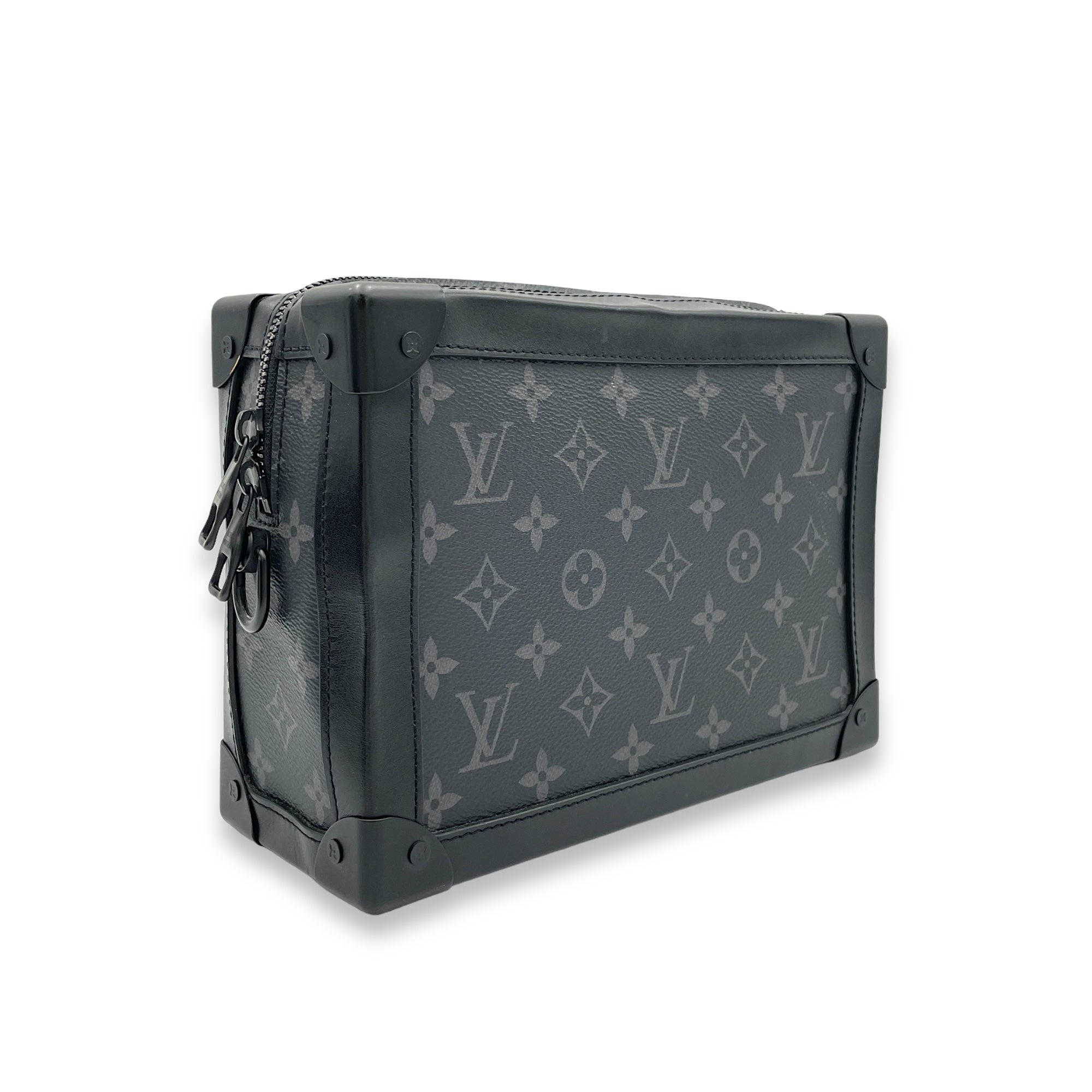 Soft Trunk Crossbody Bag Medium Black in Monogram Coated Canvas, Lacquered Metal hardware