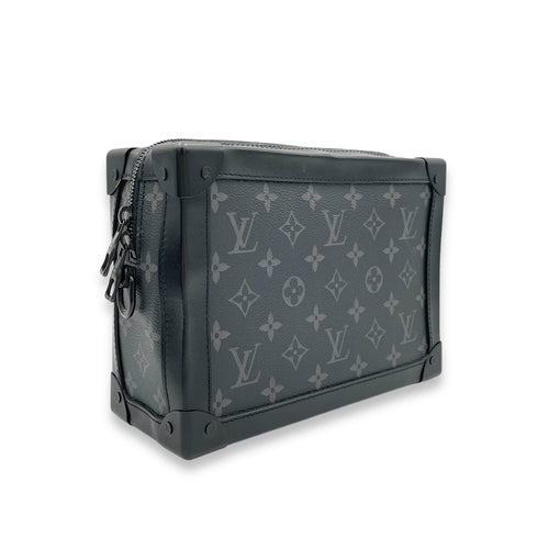 Soft Trunk Crossbody Bag Medium Black in Monogram Coated Canvas, Lacquered Metal hardware