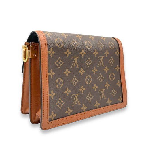 Dauphine MM Brown Crossbody Bag in Monogram Coated Canvas, Gold hardware