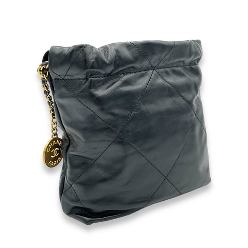 22 Mini Black Shoulder Bag in Calfskin, Gold hardware