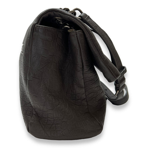 West Hollywood Medium Brown Shoulder Bag in Crocodile Embossed Calfskin, Ruthenium hardware