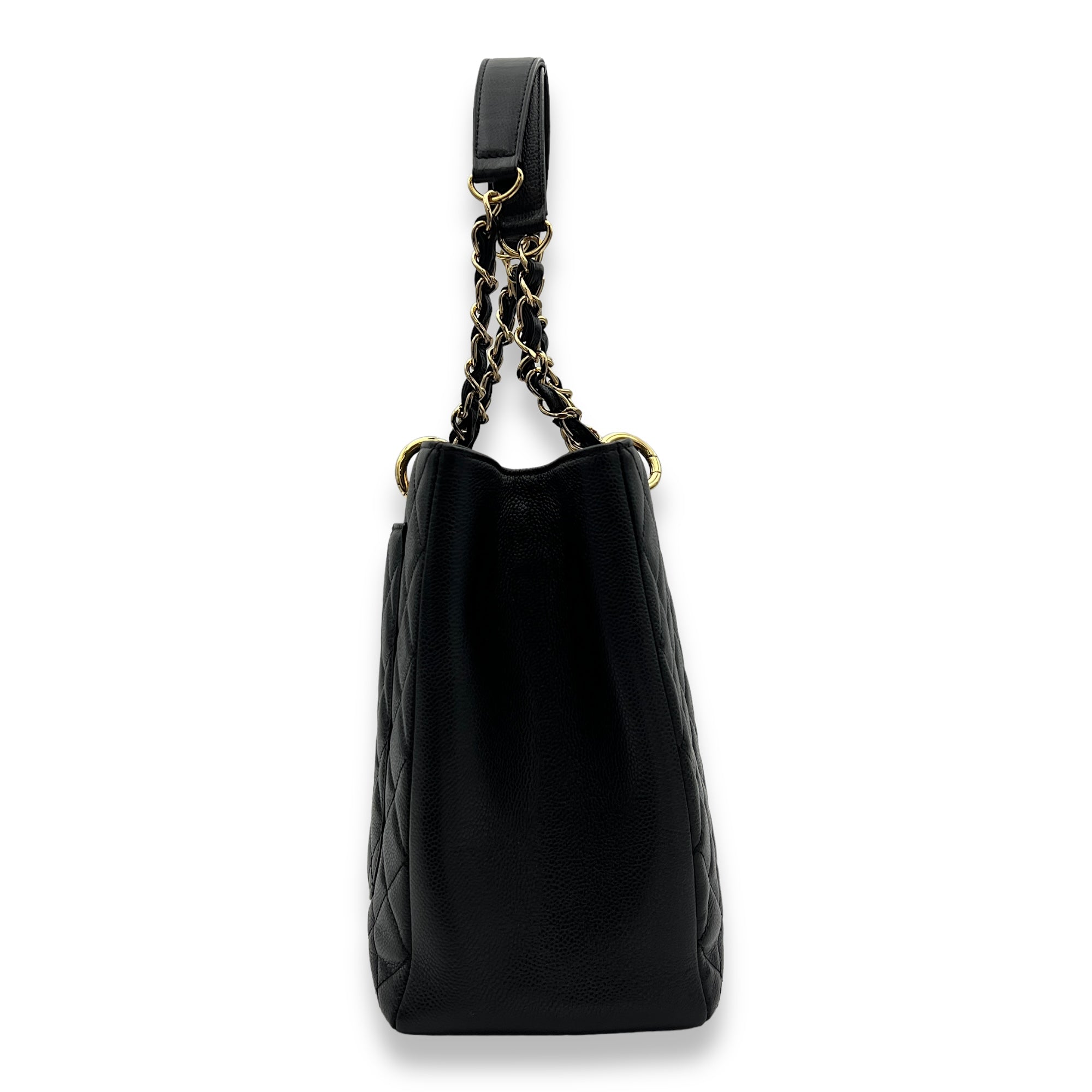 GST XL Black Shoulder Bag in Caviar Leather, Gold hardware