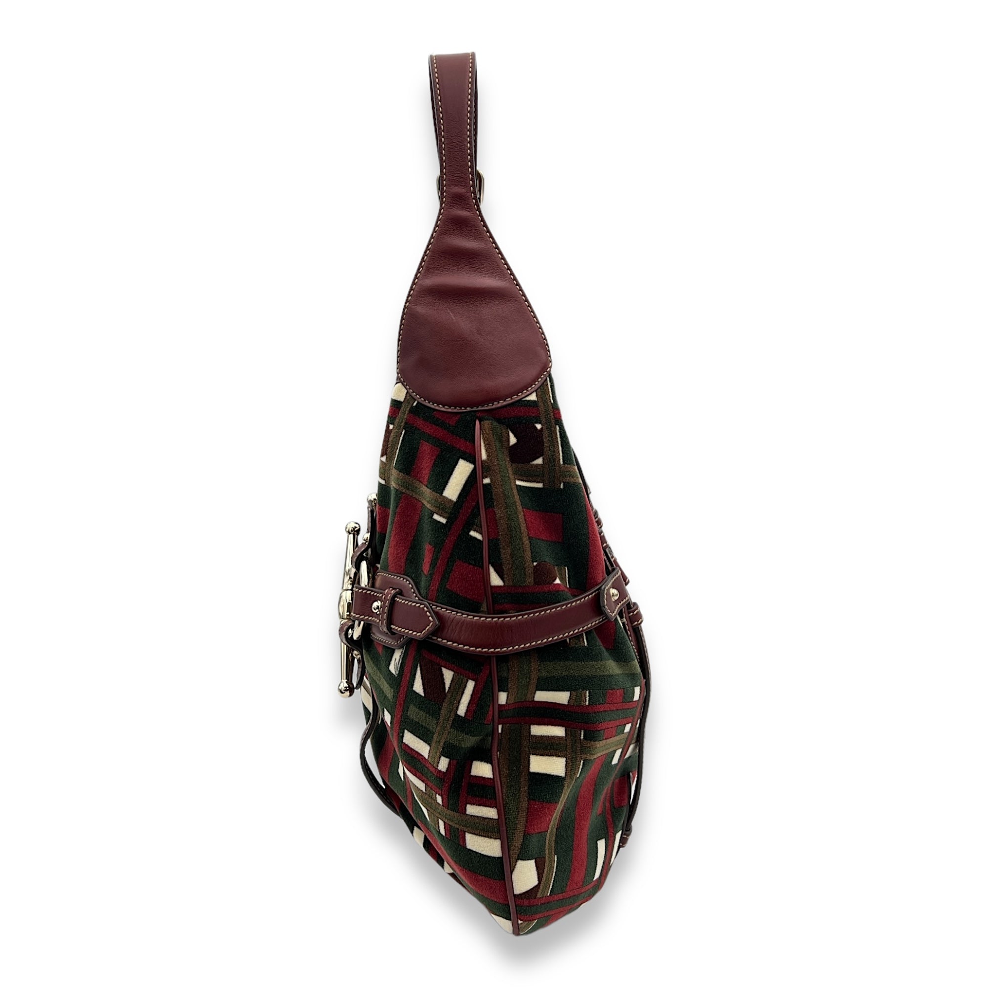 85th Anniversary Horsebit Red Shoulder Bag in Velvet, Light Gold hardware