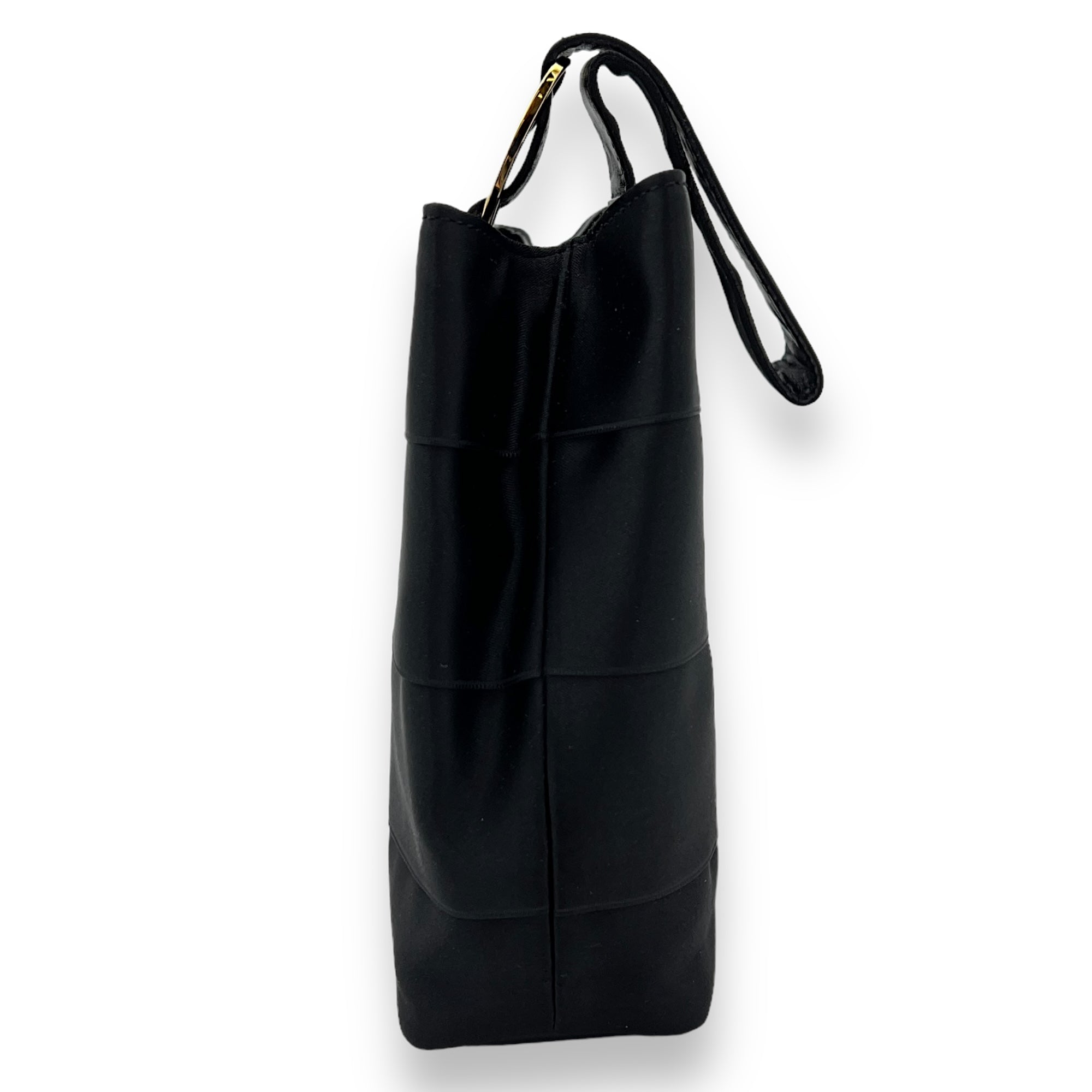 Buckle Black Top Handle Bag in Satin, Gold hardware