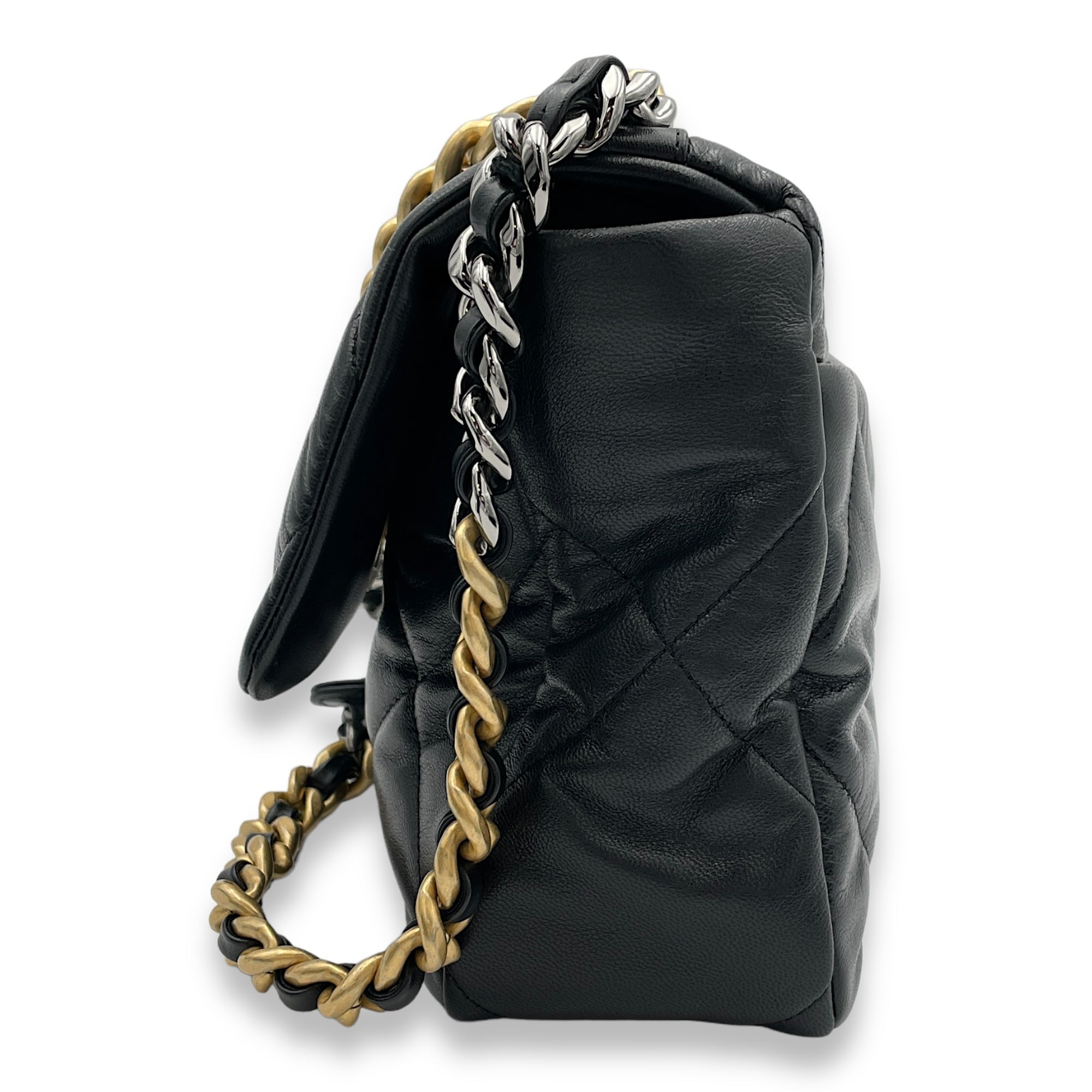 C19 Large Black Crossbody Bag in Goat Leather, Gold hardware