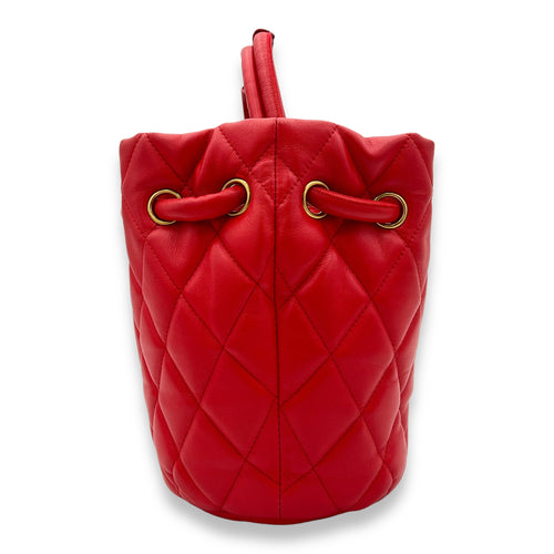 Quilted B Red Shoulder Bag in Calfskin, Brushed Gold hardware