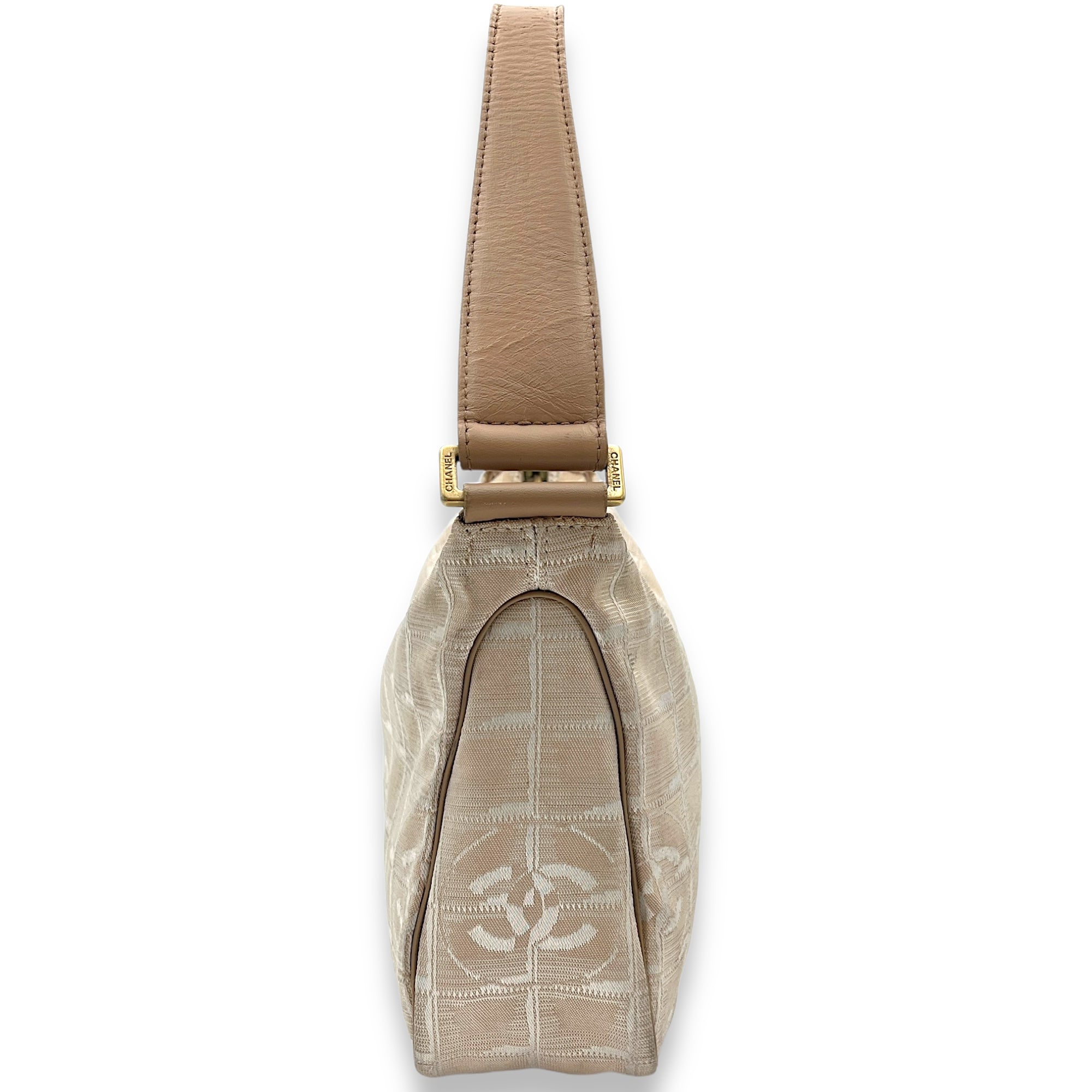 Travel Line Shoulder Bag Beige in Jacquard, Gold hardware