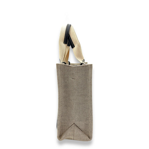 Woody Tote Bag Small Beige in Canvas, Silver hardware