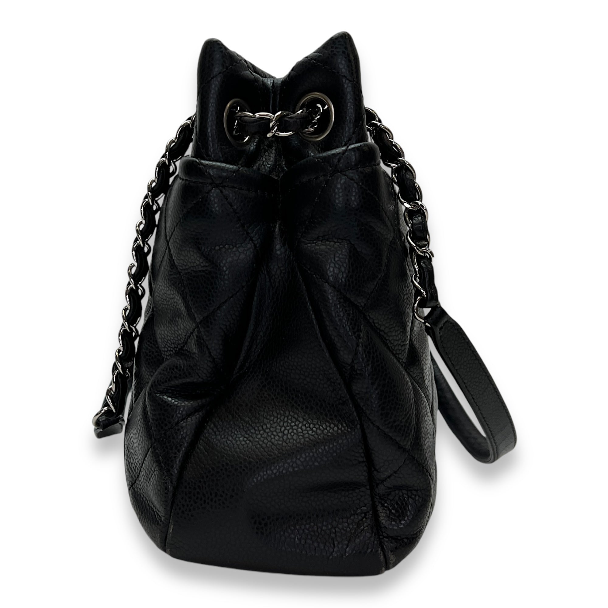 Matelasse Chain Black Tote Bag in Caviar Leather, Silver hardware