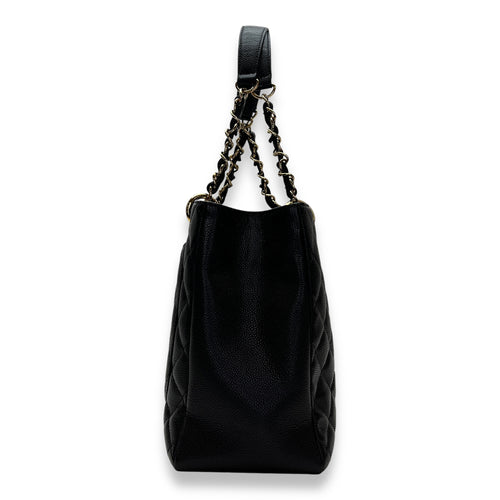 GST Black Shoulder Bag in Caviar Leather, Gold hardware