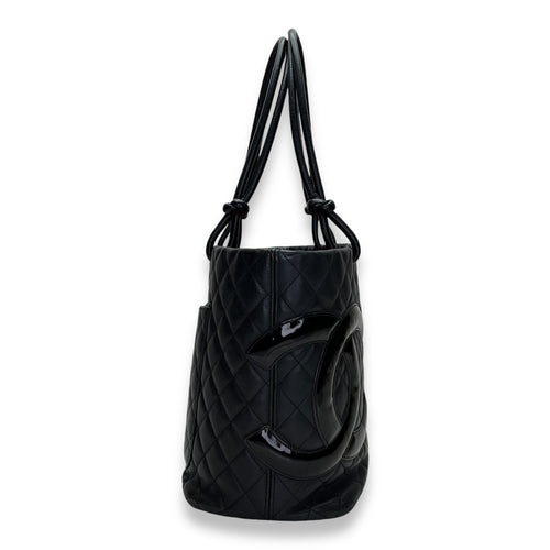 Cambon Tote Bag  Black in Lambskin , Silver Hardware