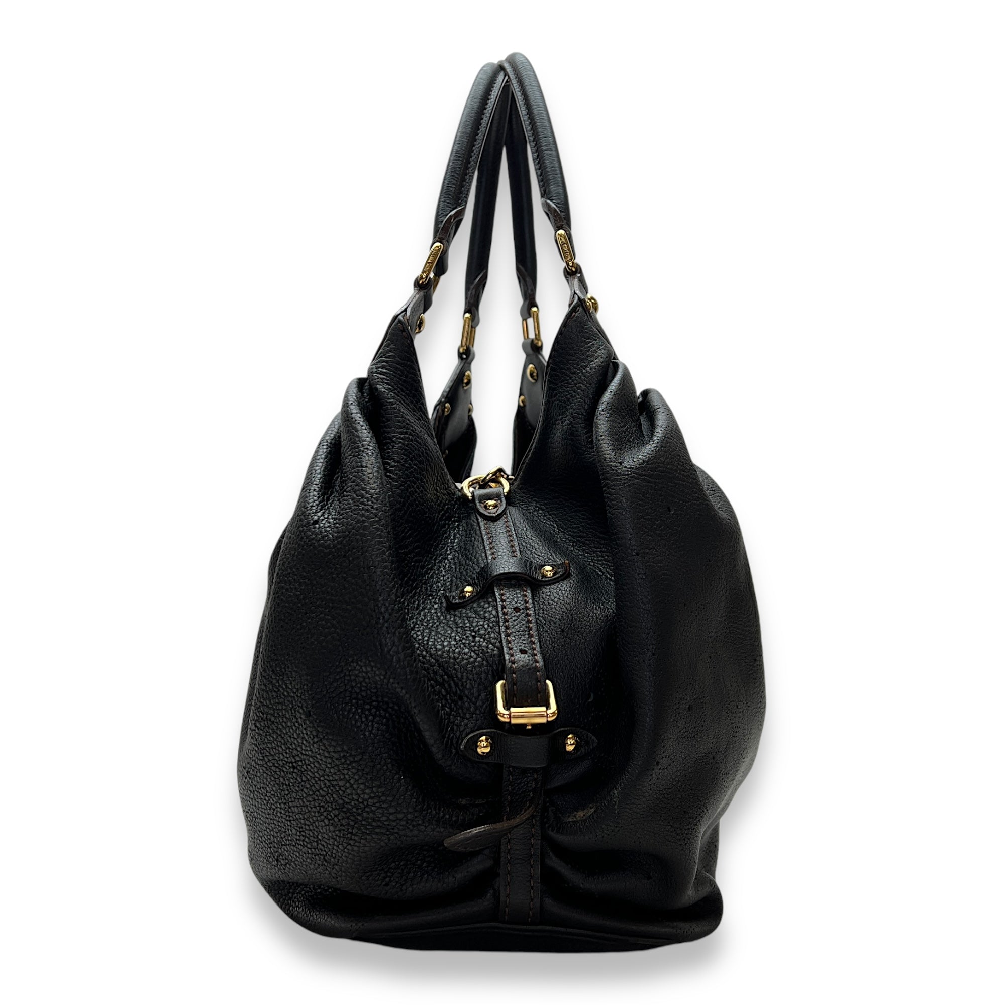 Mahina Top Handle Bag Black in Calfskin, Gold hardware