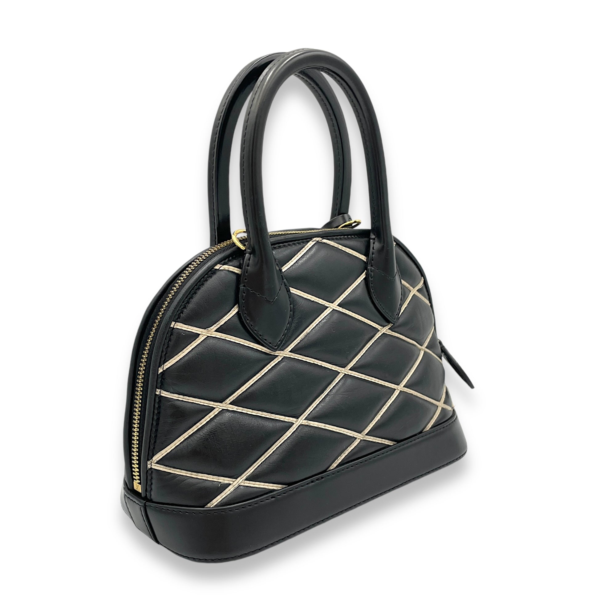 Alma BB Black Top Handle Bag in Calfskin, Gold hardware