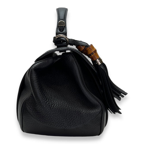 Bamboo Top Handle Bag Black in Calfskin, Silver hardware