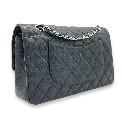 Classic Shoulder Bag Medium Black in Caviar Leather, Silver hardware