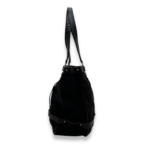 Gancini Top Handle Bag Medium Black in Canvas, Silver hardware