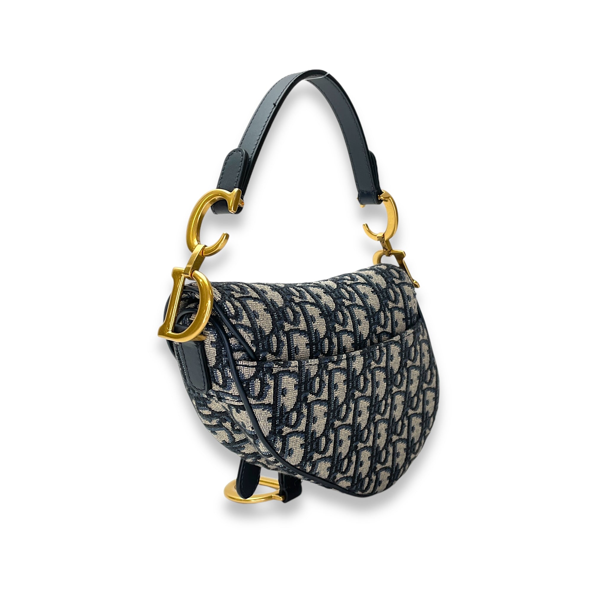 Saddle Mini Blue Top Handle Bag in Canvas, Gold hardware