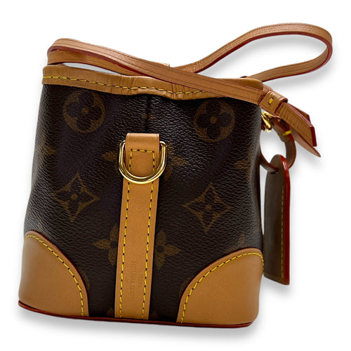 Noe Purse Bucket Bag Brown in Monogram Coated Canvas, Gold hardware