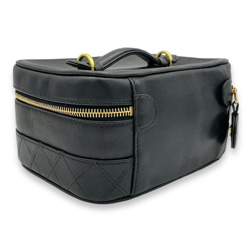 Quilted Vintage Black Vanity Bag in Lambskin, Gold hardware