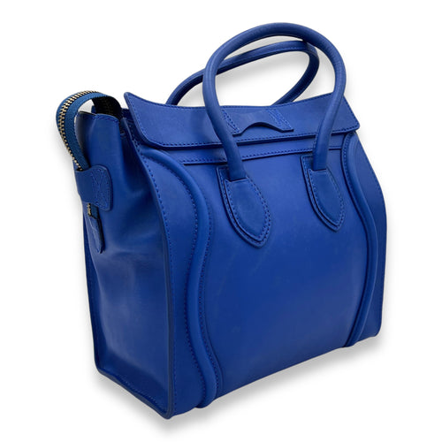 Luggage Micro Blue Top Handle Bag in Calfskin, Gold hardware