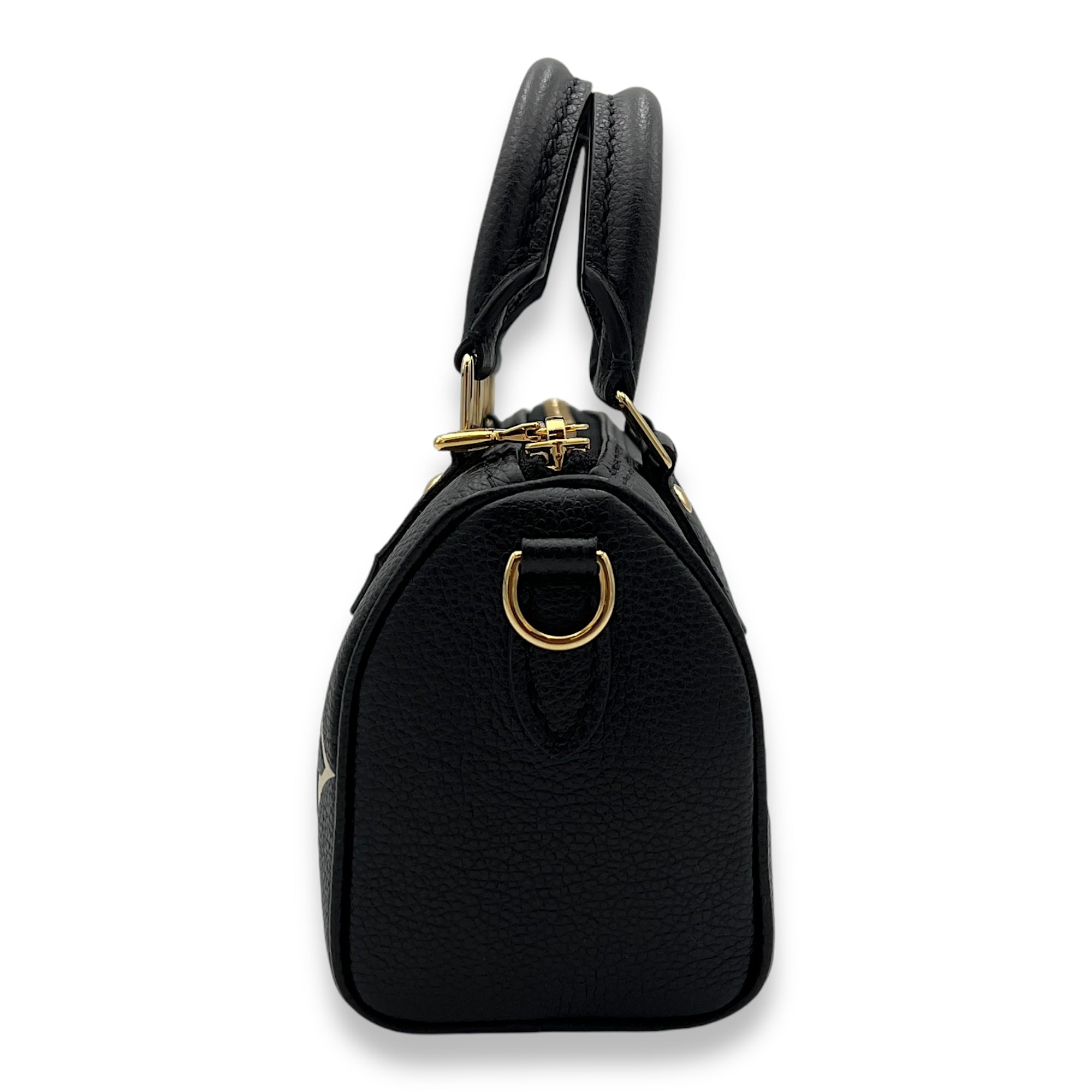 Speedy Bandouliere Nano Black Top Handle Bag in Monogram Empreinte Leather, Gold hardware