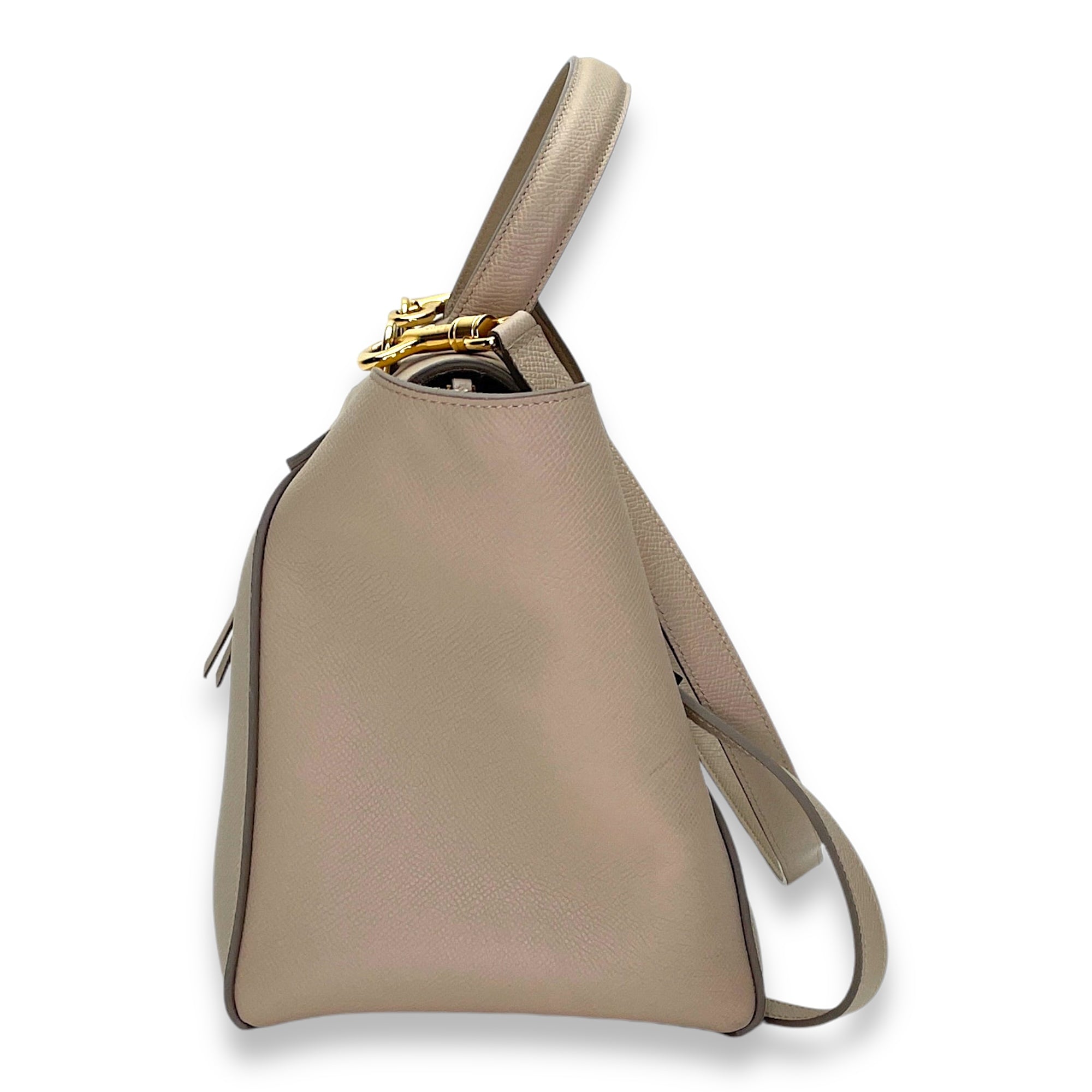 Belt Mini Beige Top Handle Bag in Calfskin, Gold hardware