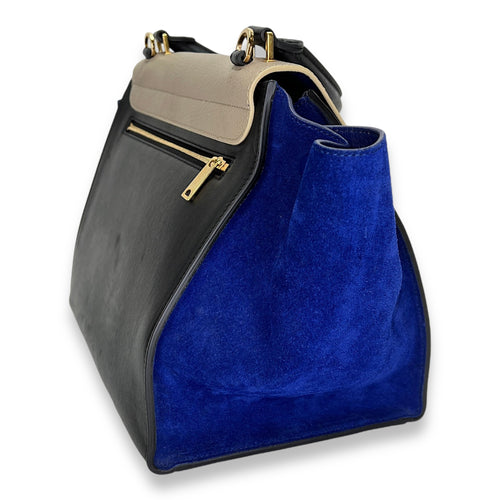 Trapeze Medium Black Top Handle Bag in Calfskin, Gold hardware