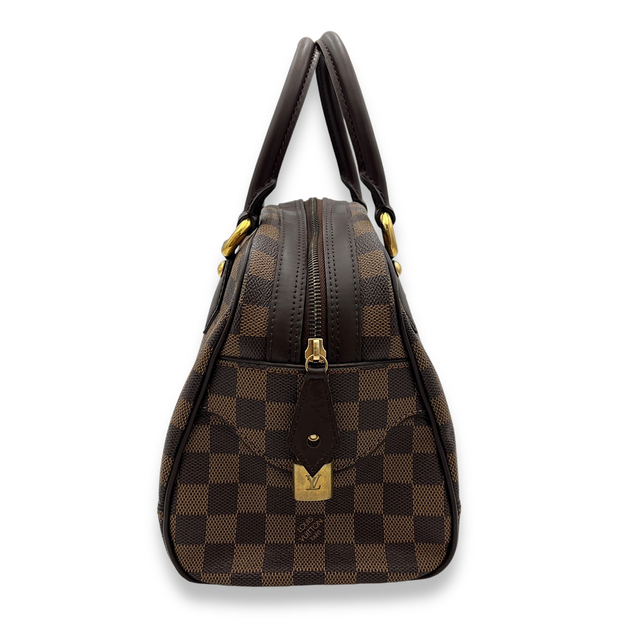 Duomo Damier Ebene Top Handle Bag in Coated Canvas, Gold hardware