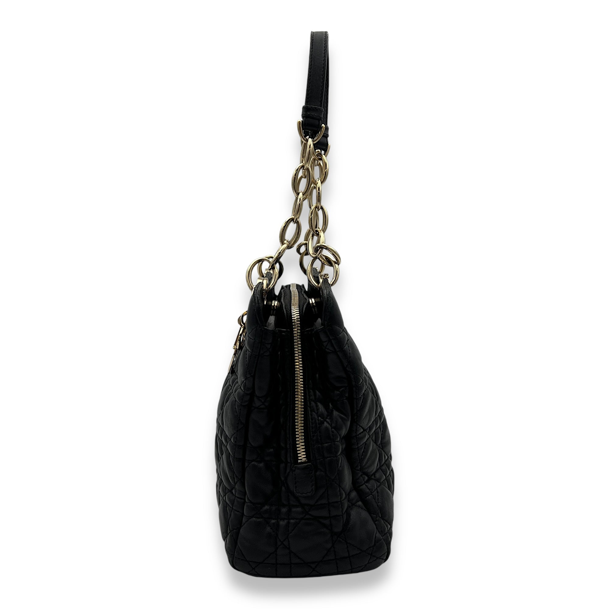 Cannage Tote Bag Black in Lambskin, Gold hardware