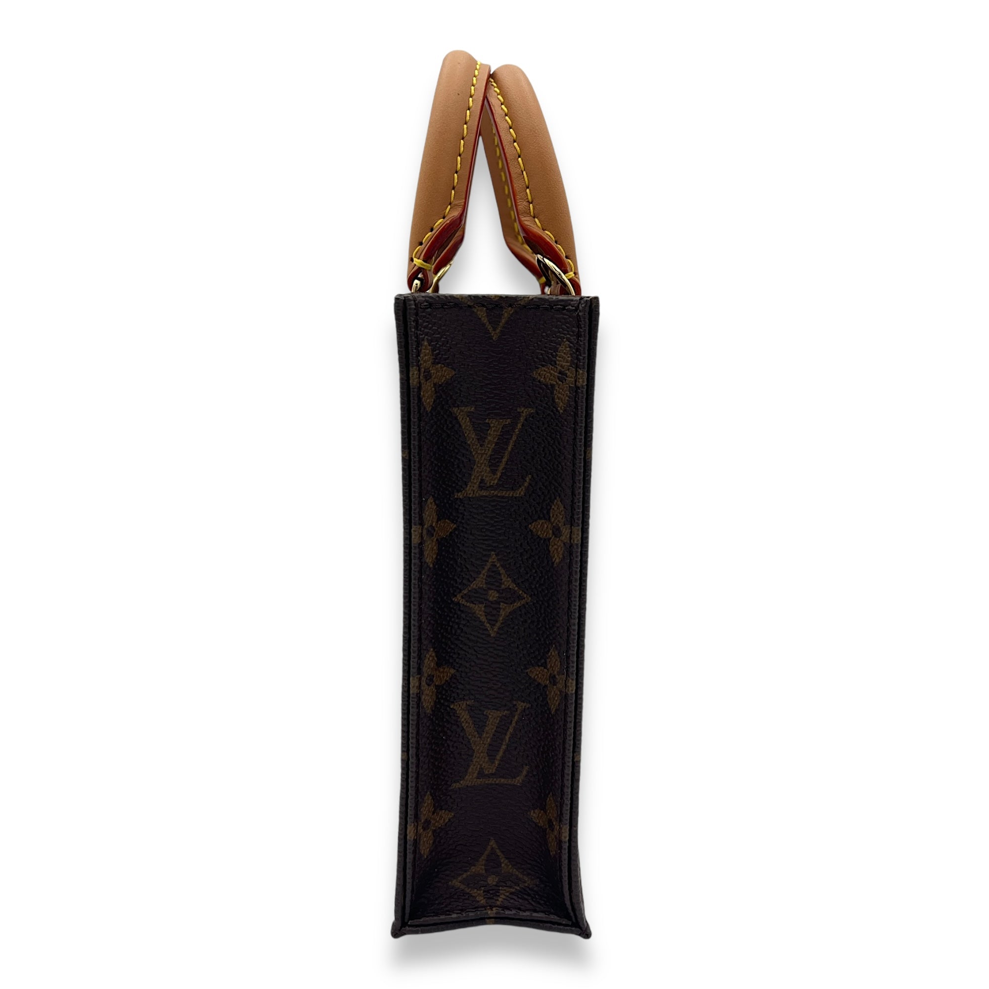 Sac Plat Top Handle Bag Brown in Monogram Coated Canvas, Gold hardware