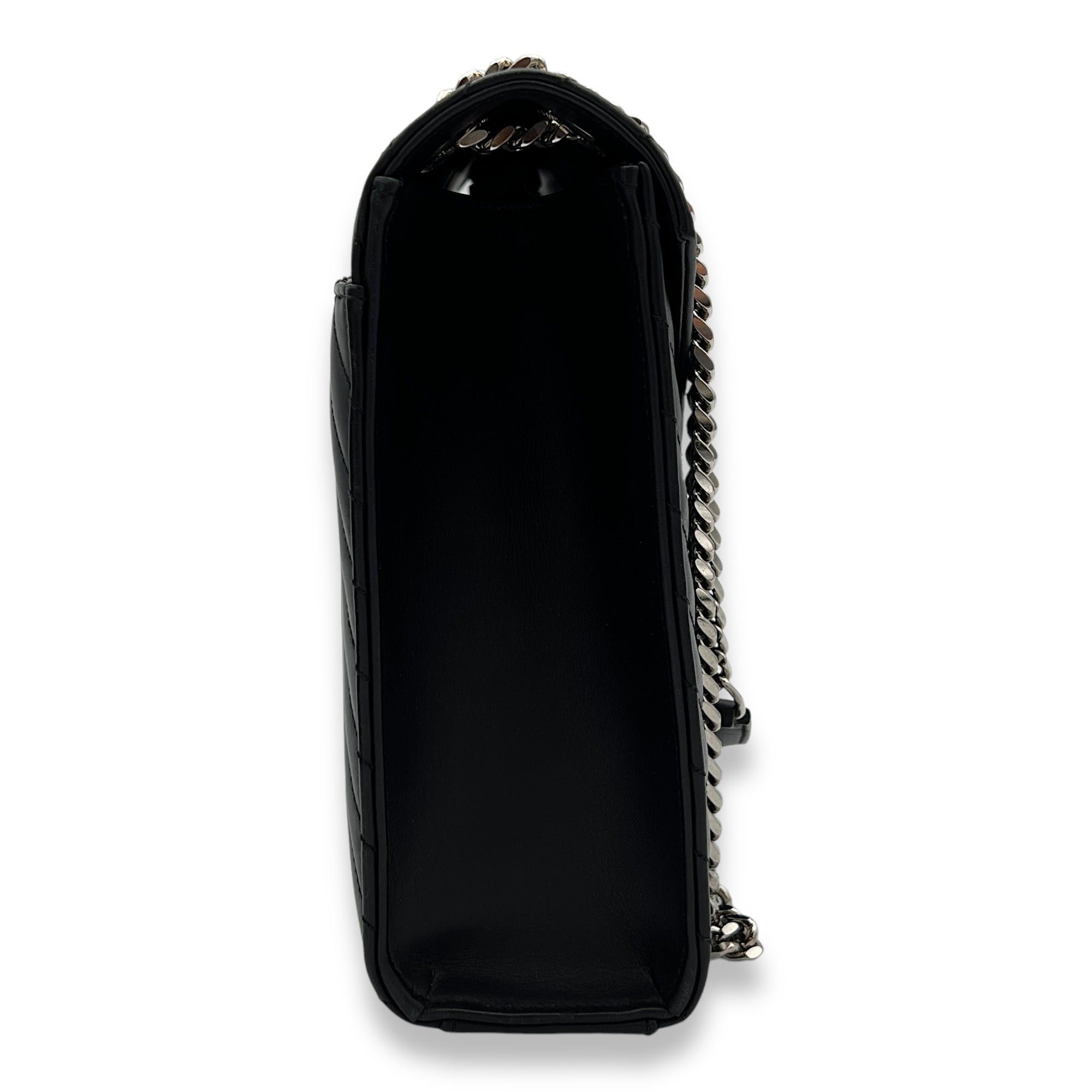 Envelope Shoulder Bag Black in Calfskin, Silver hardware