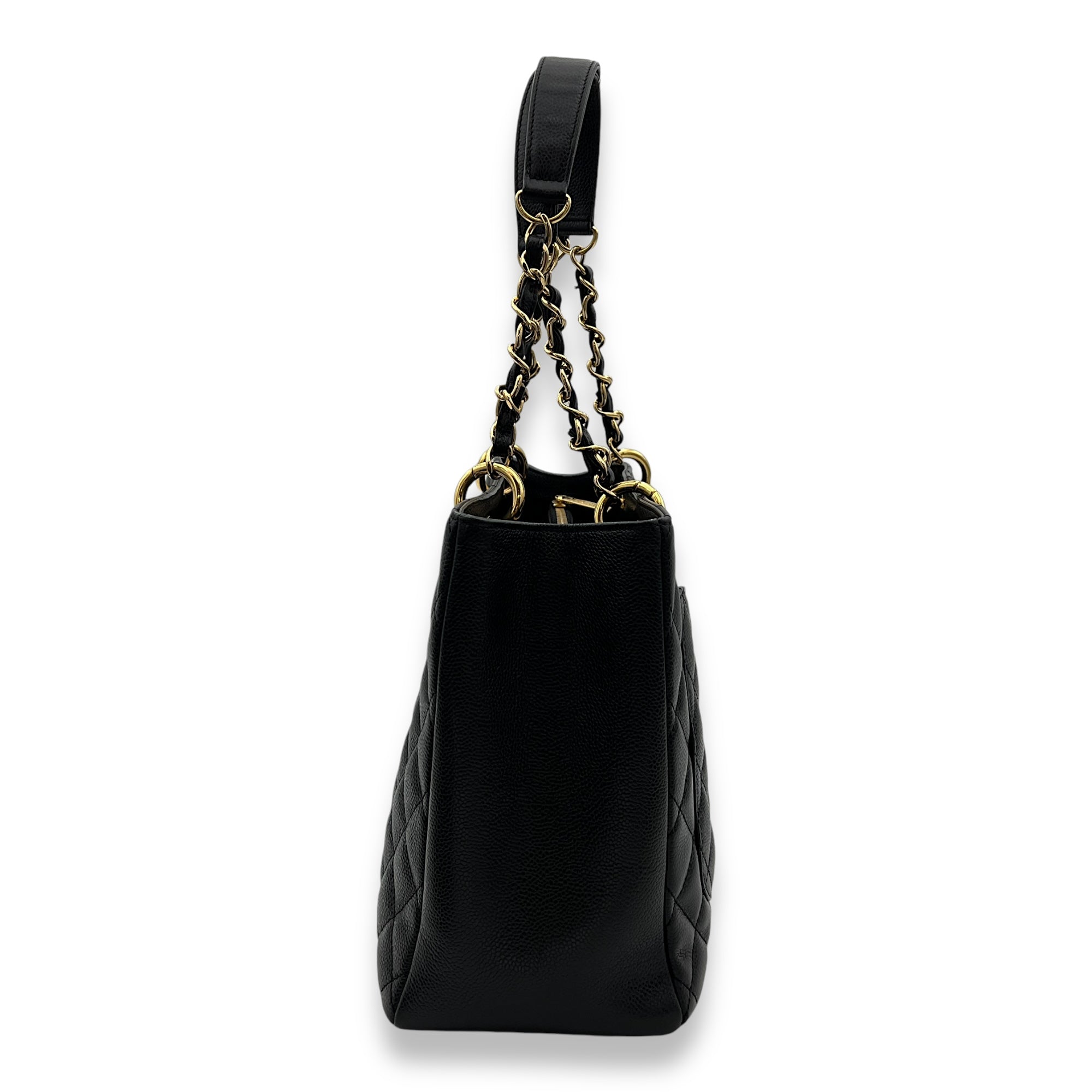 GST Black Tote Bag in Caviar Leather, Gold hardware