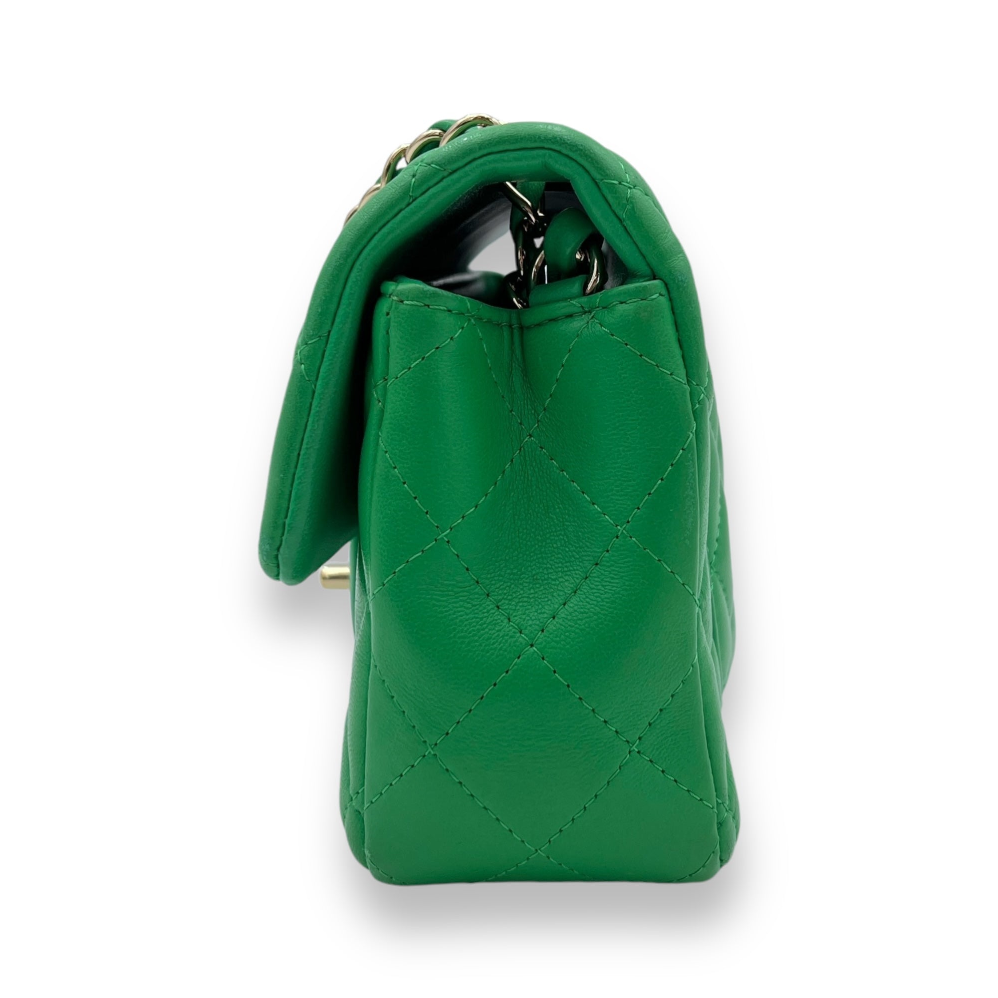 Classic Mini Rectangular Green Crossbody Bag in Lambskin, Gold hardware