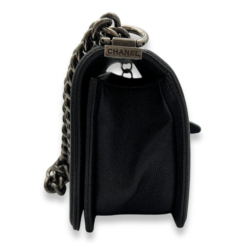 Boy Crossbody Bag Black in Caviar Leather, Ruthenium hardware