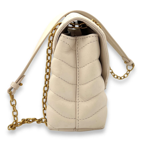 Chain Wave Beige Crossbody Bag in Calfskin, Gold hardware