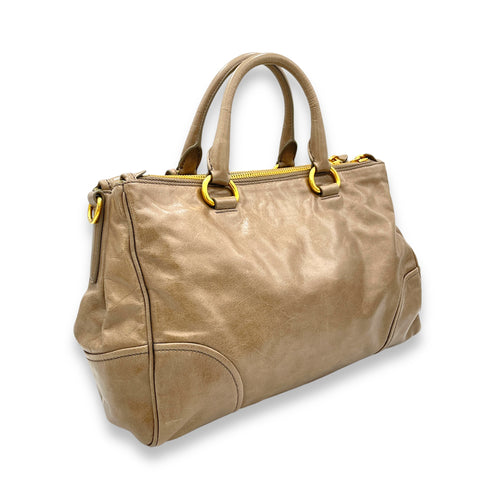 Two-Way Brown Top Handle Bag in Calfskin, Gold hardware