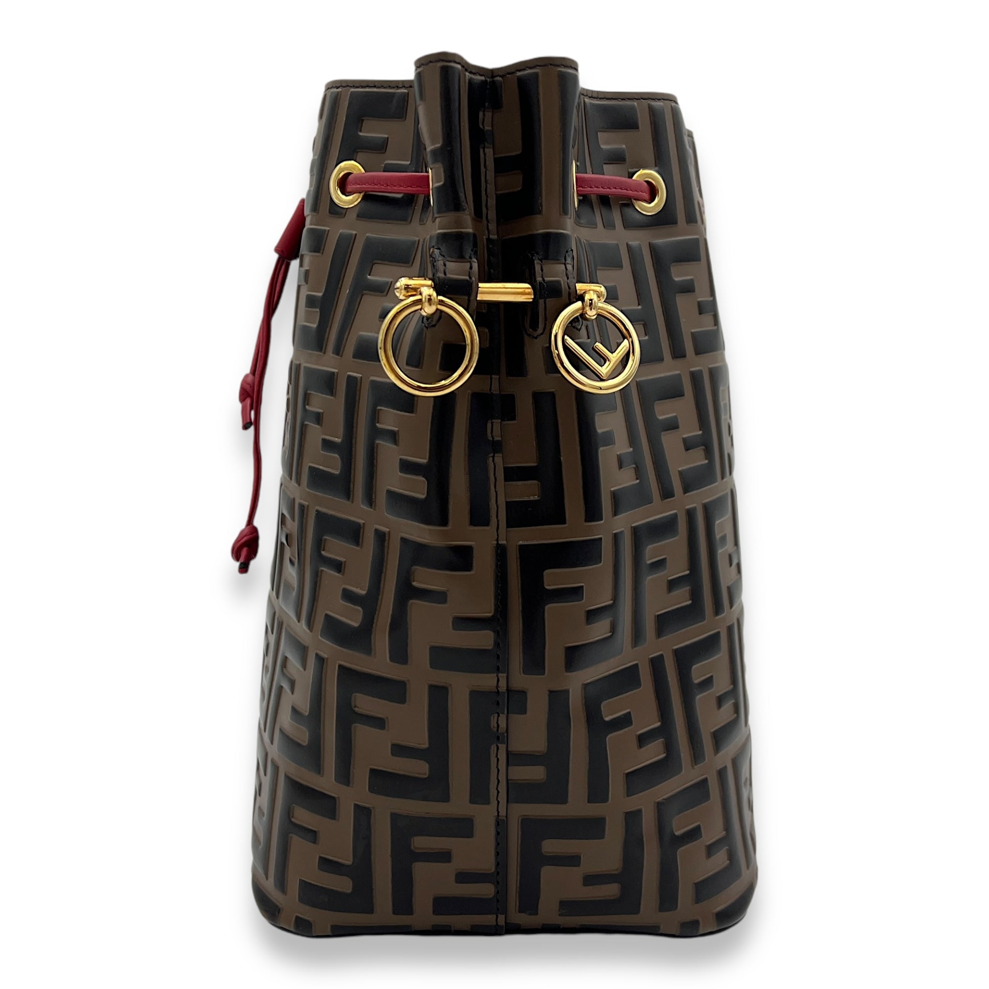 Mon Tresor FF Embossed Bucket Bag in Calfskin, Gold hardware