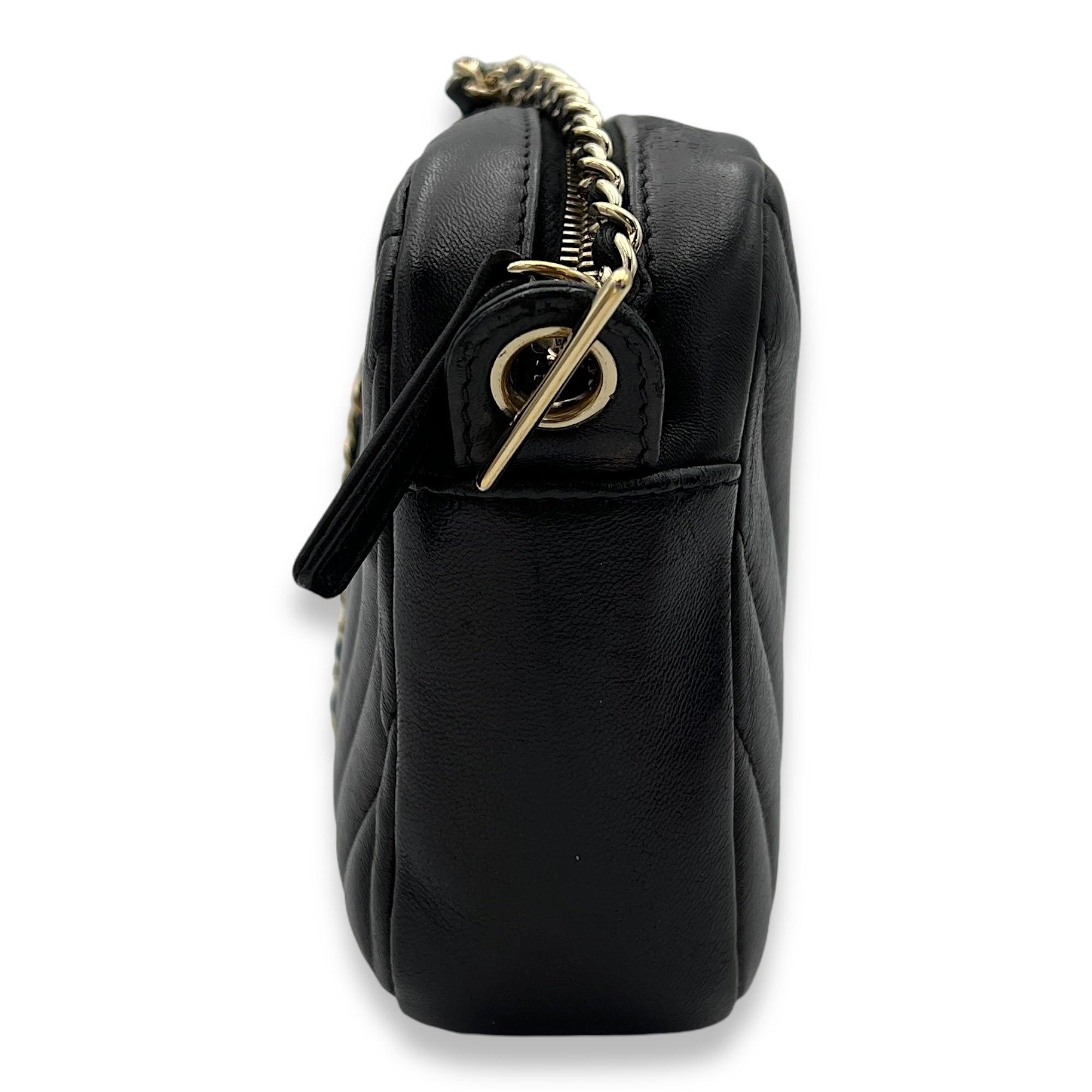 Camera Crossbody Bag Black in Calfskin, Gold hardware