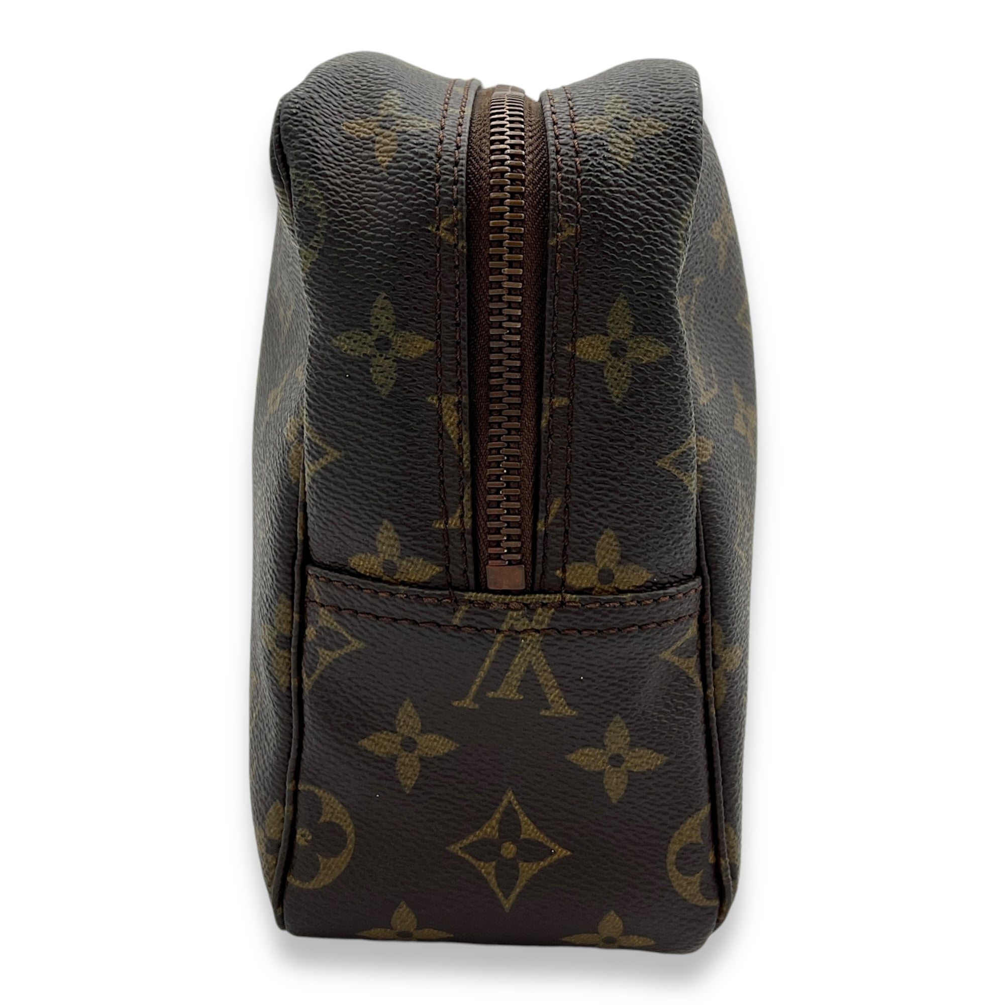 Toilette Pouch 28 Brown in Monogram Coated Canvas, Gold hardware