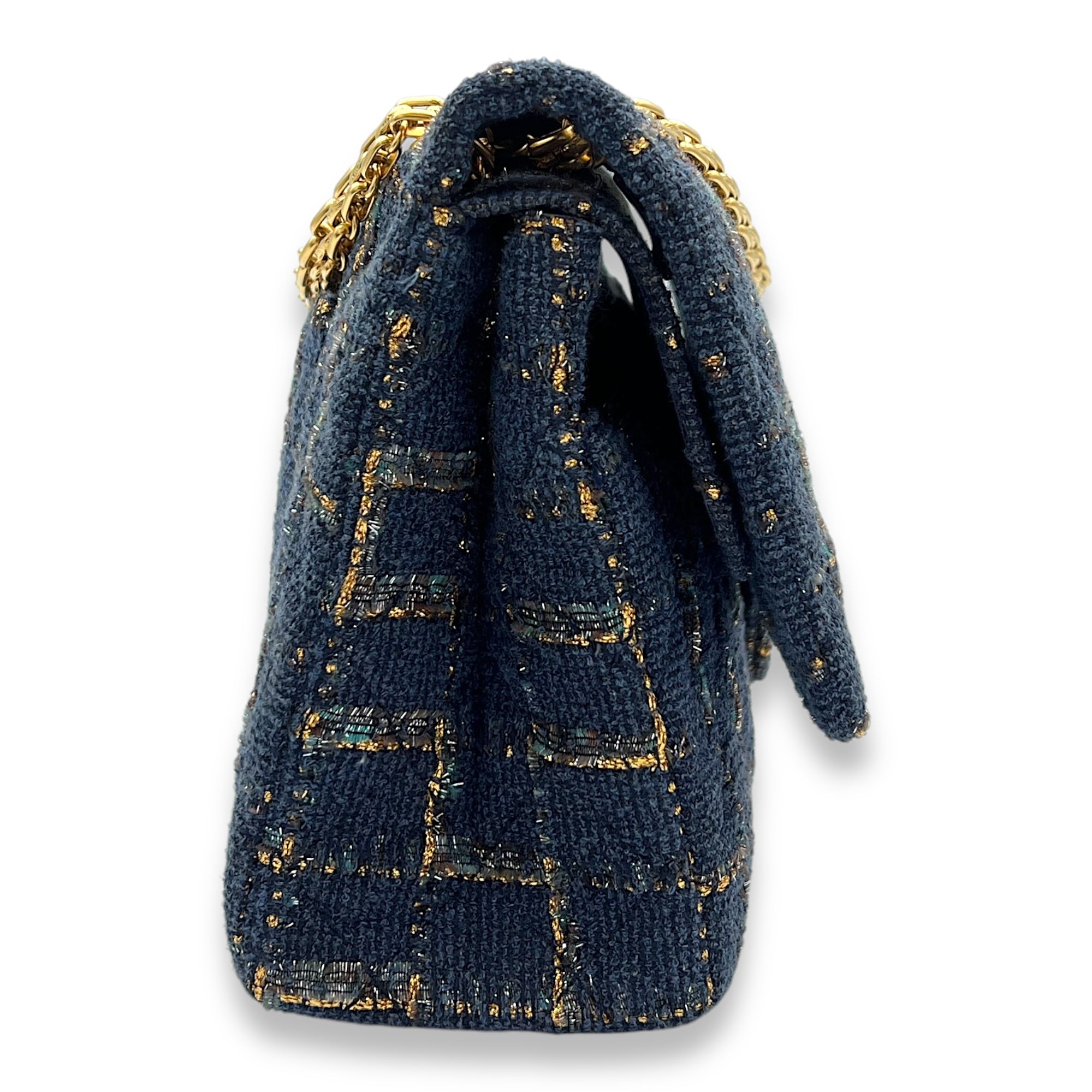 Fantasy 2.55 Reissue Blue Shoulder Bag in Tweed, Gold hardware