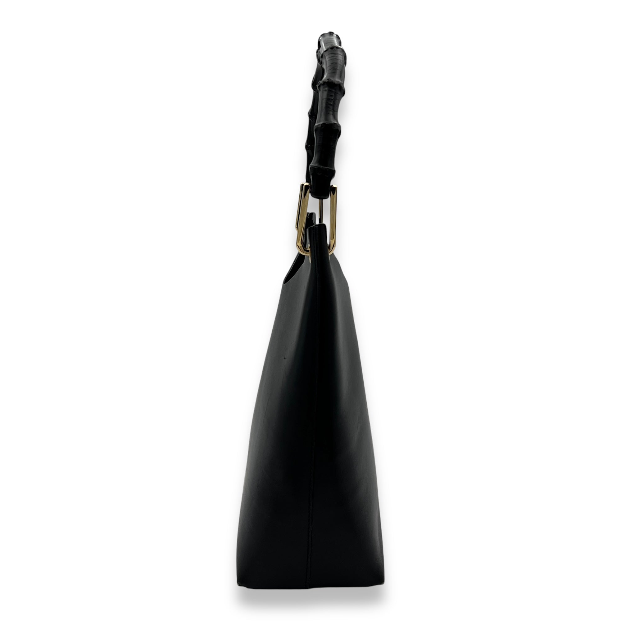 Bamboo Top Handle Bag Black in Calfskin, Gold hardware