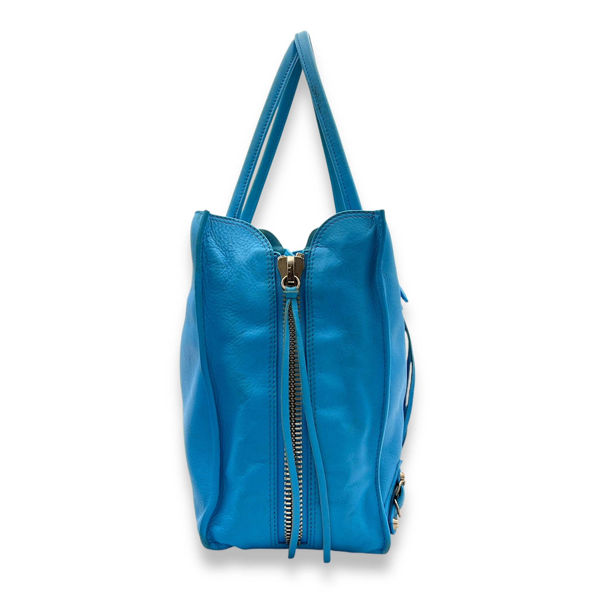 Papier Tote Bag Blue in Calfskin, Silver hardware